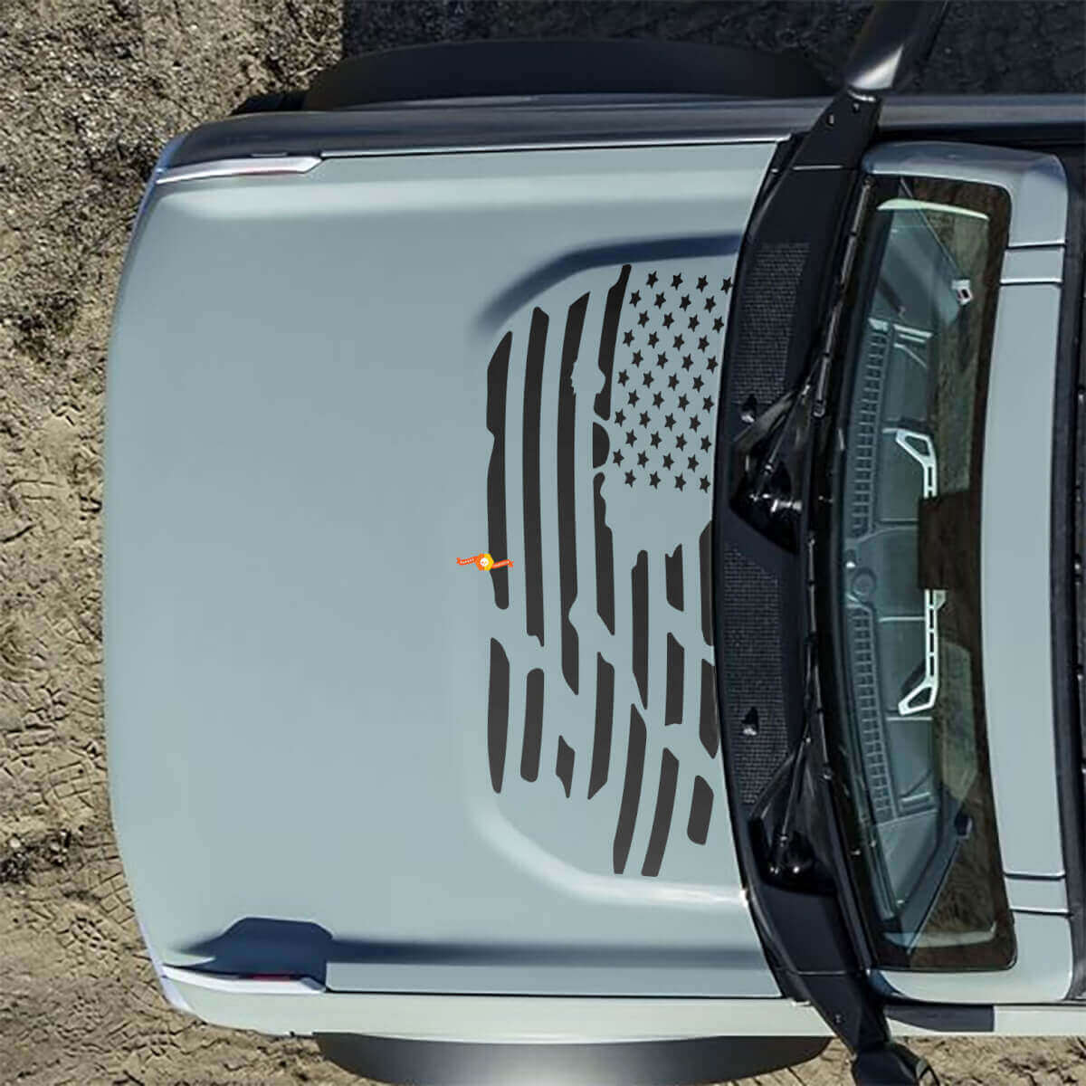 Adesivi Decals Bandiera Americana US Distrutta per Cofano Musclecar horse