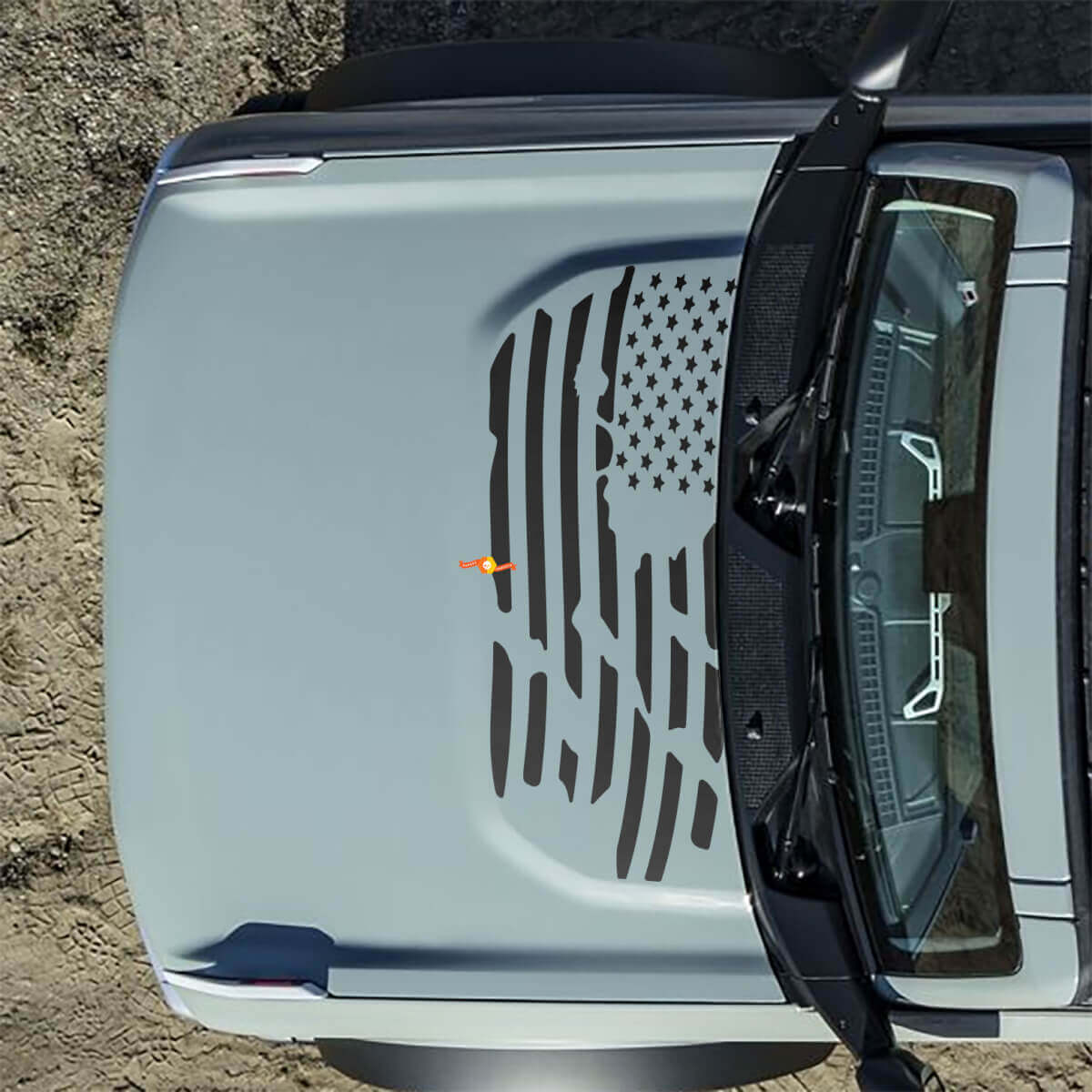 Adesivi Decals Bandiera Americana US Distrutta per Cofano Ford Bronco