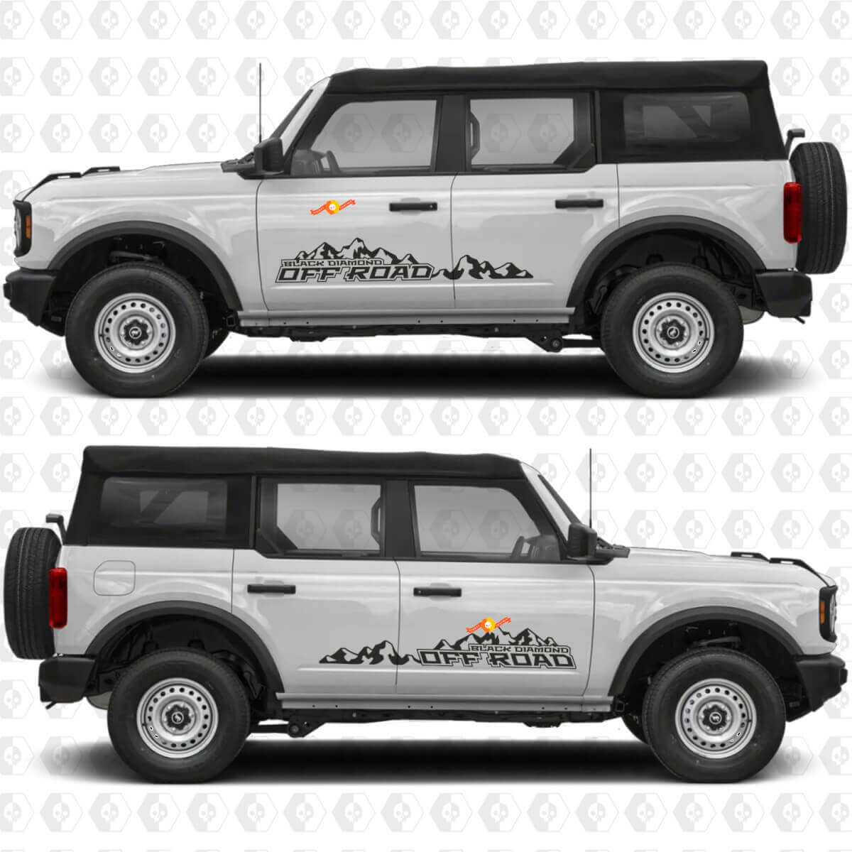2x 4x4 Off Road Adesivi Grafici Laterali Porta per Ford Bronco Black Diamond