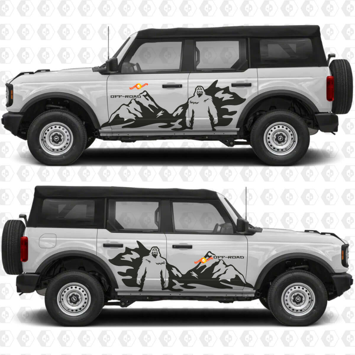 Adesivo in vinile con grafica per portiere laterali Yeti Off Road Mountains adatto a Ford Bronco