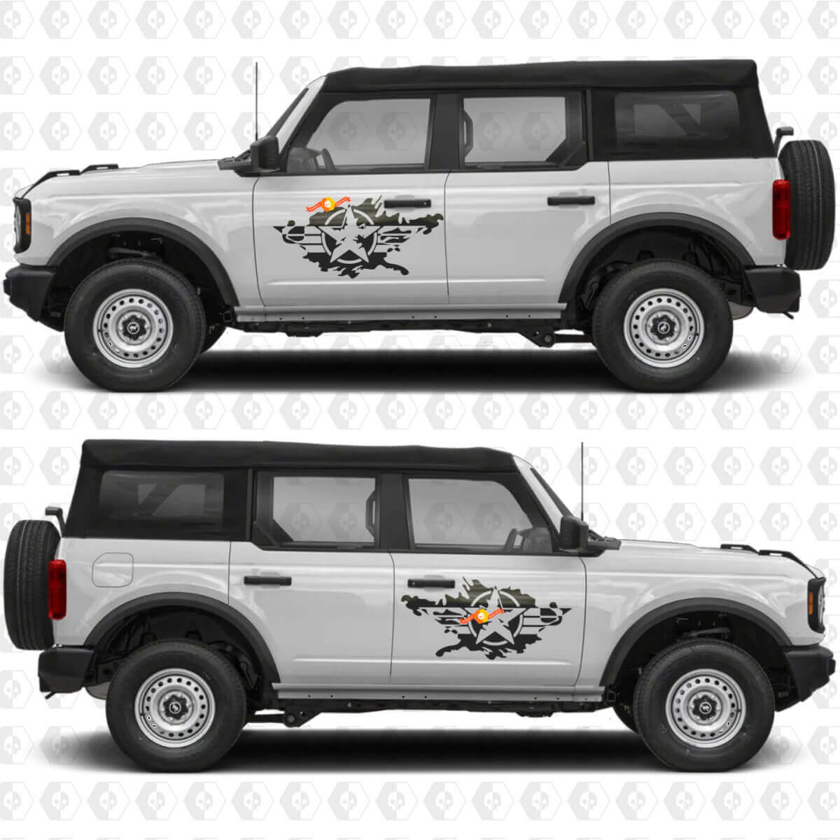 Adesivo in vinile con grafica Military Star Splash per porte laterali 2 adatto a Ford Bronco