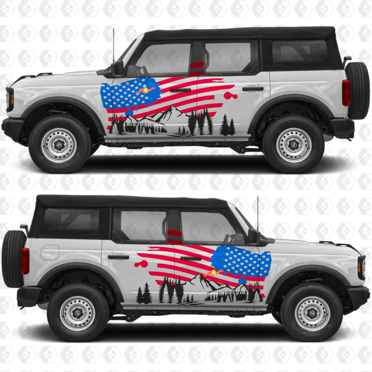 Adesivo in vinile con grafica US USA Flag Mountains Side Doors compatibile con Ford Bronco