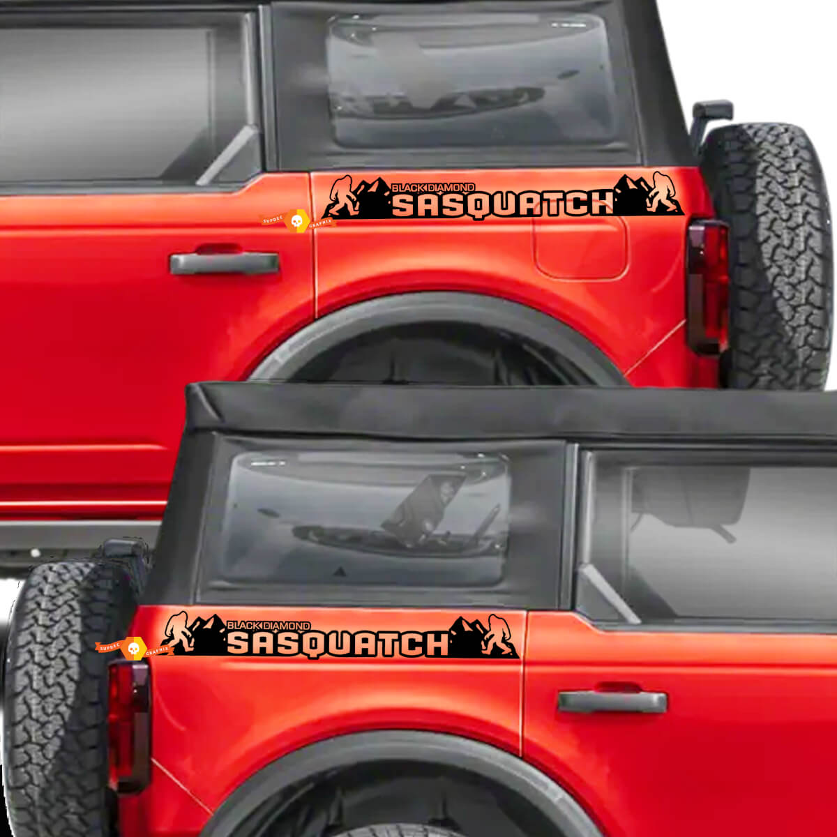 Adesivi Grafici Laterali Posteriori Sasquatch per Ford Bronco Black Diamond