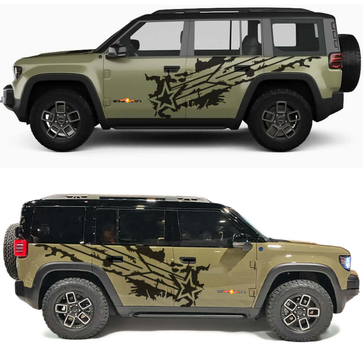 Adesivo in vinile Military Star Splash per porte laterali Jeep Recon