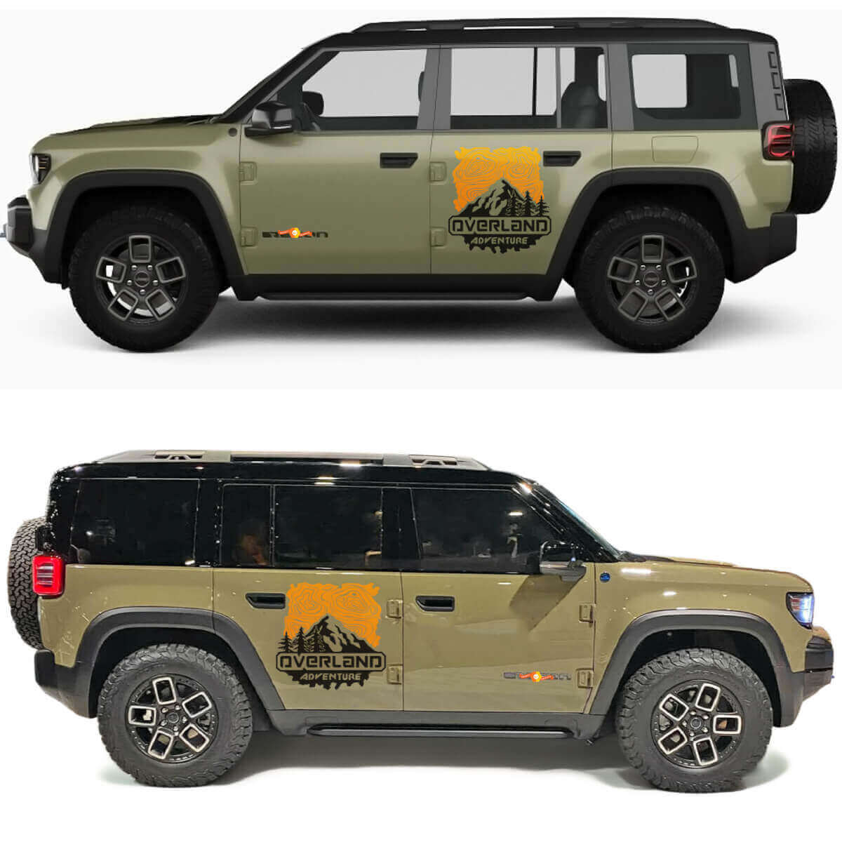 Adesivo in Vinile per Porte Laterali con Mappa Topografica e Montagne Overland Adventure per Jeep Recon