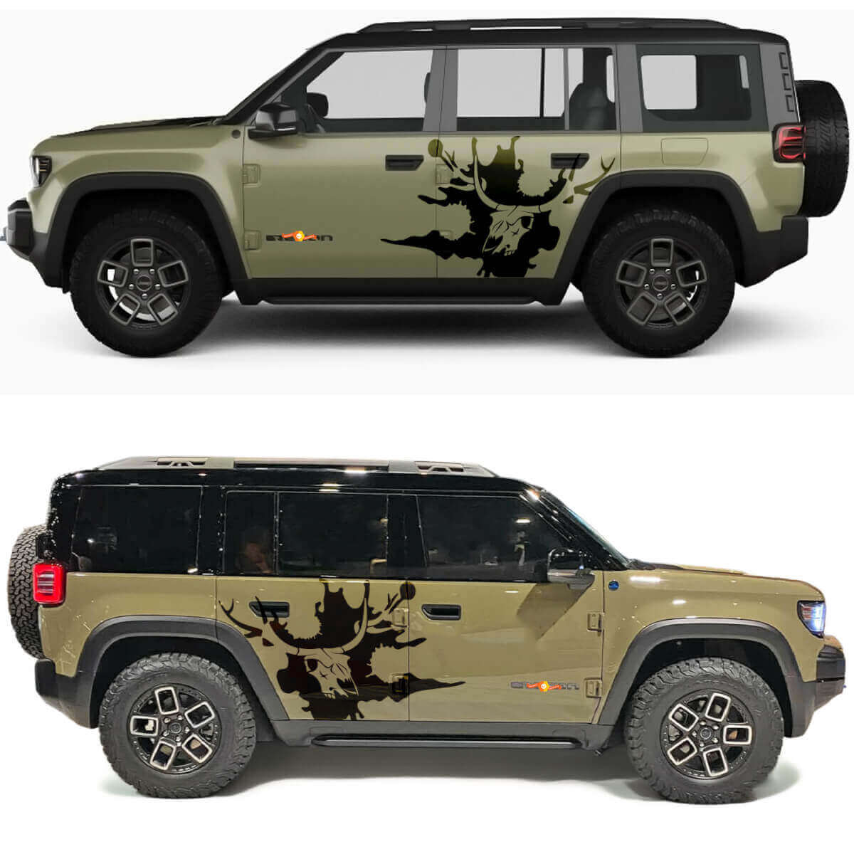 Kit di adesivi in vinile Skull Deer Splash per porta laterale Jeep Recon