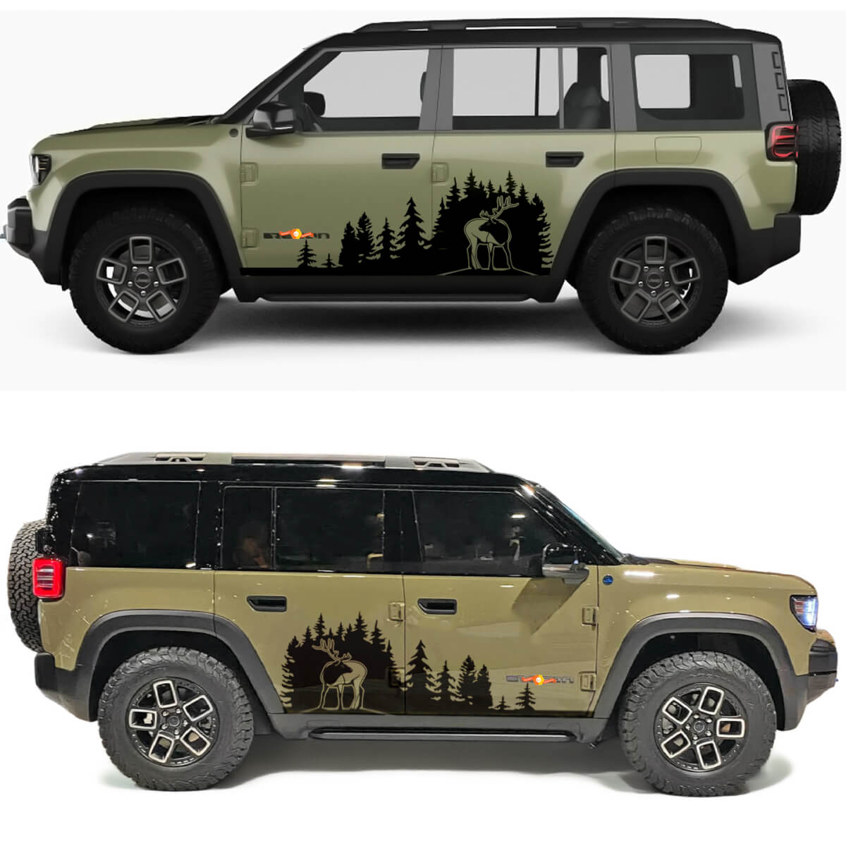 Adesivo in Vinile per Porte Laterali Deer Forest Line per Jeep Recon