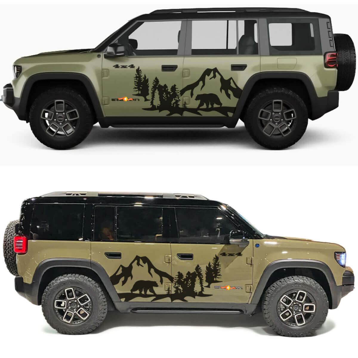 Adesivo in Vinile per Porte Laterali Bear Mountains Forest per Jeep Recon