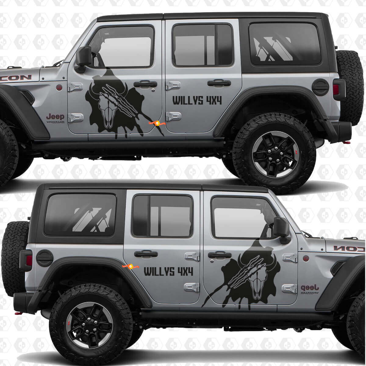 Adesivo in vinile con marchi artigliati a forma di teschio 4x4 per porte laterali, compatibile con Jeep Wrangler