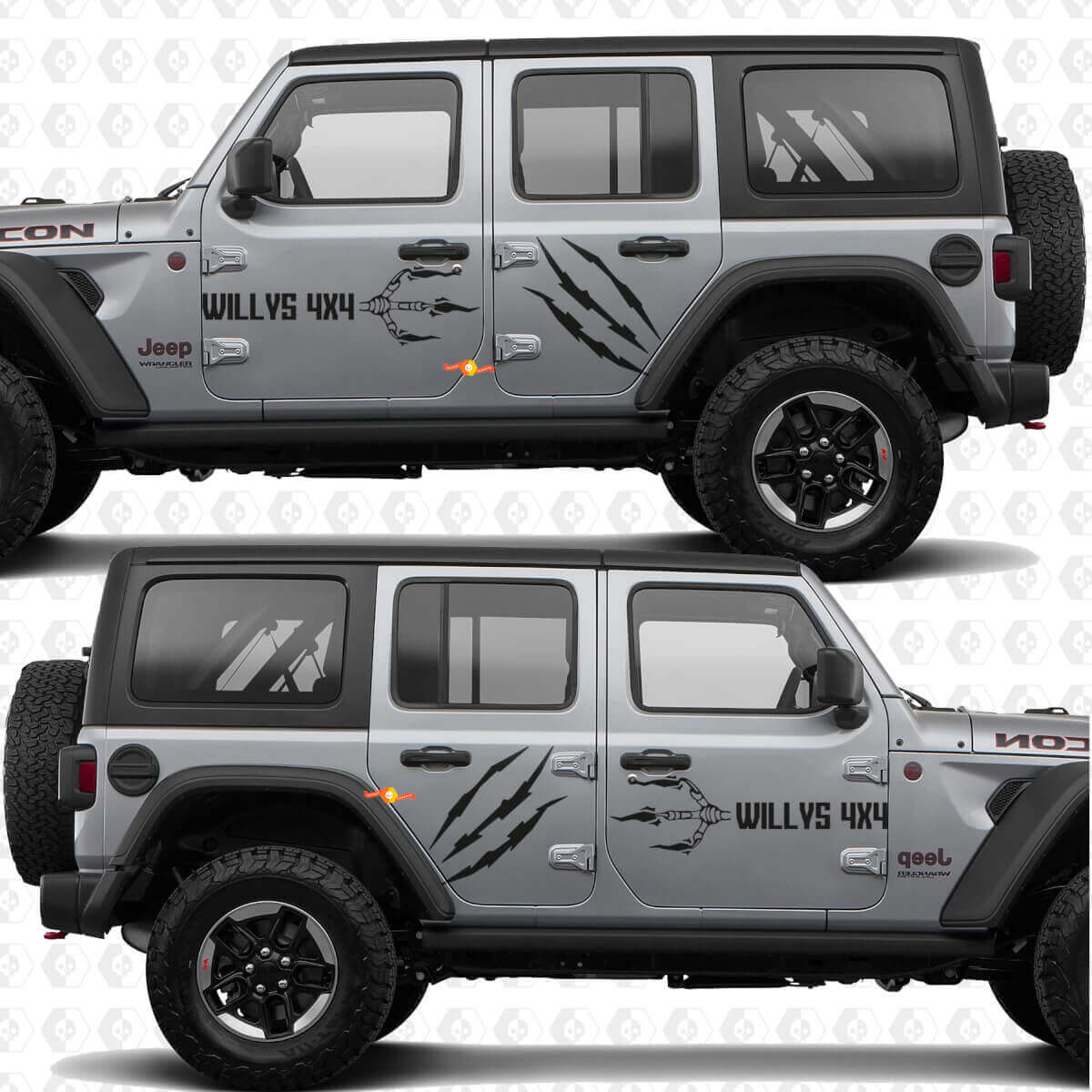 Adesivo in vinile 4x4 con graffi a artiglio per porte laterali Willys adatto a Jeep Wrangler