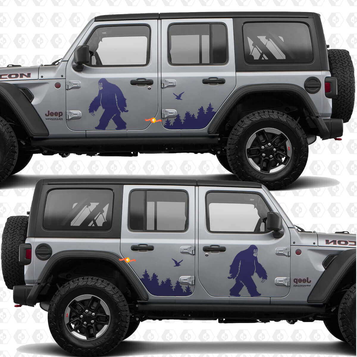 Adesivo in vinile per porte laterali Sasquatch Forest Line compatibile con Jeep Wrangler