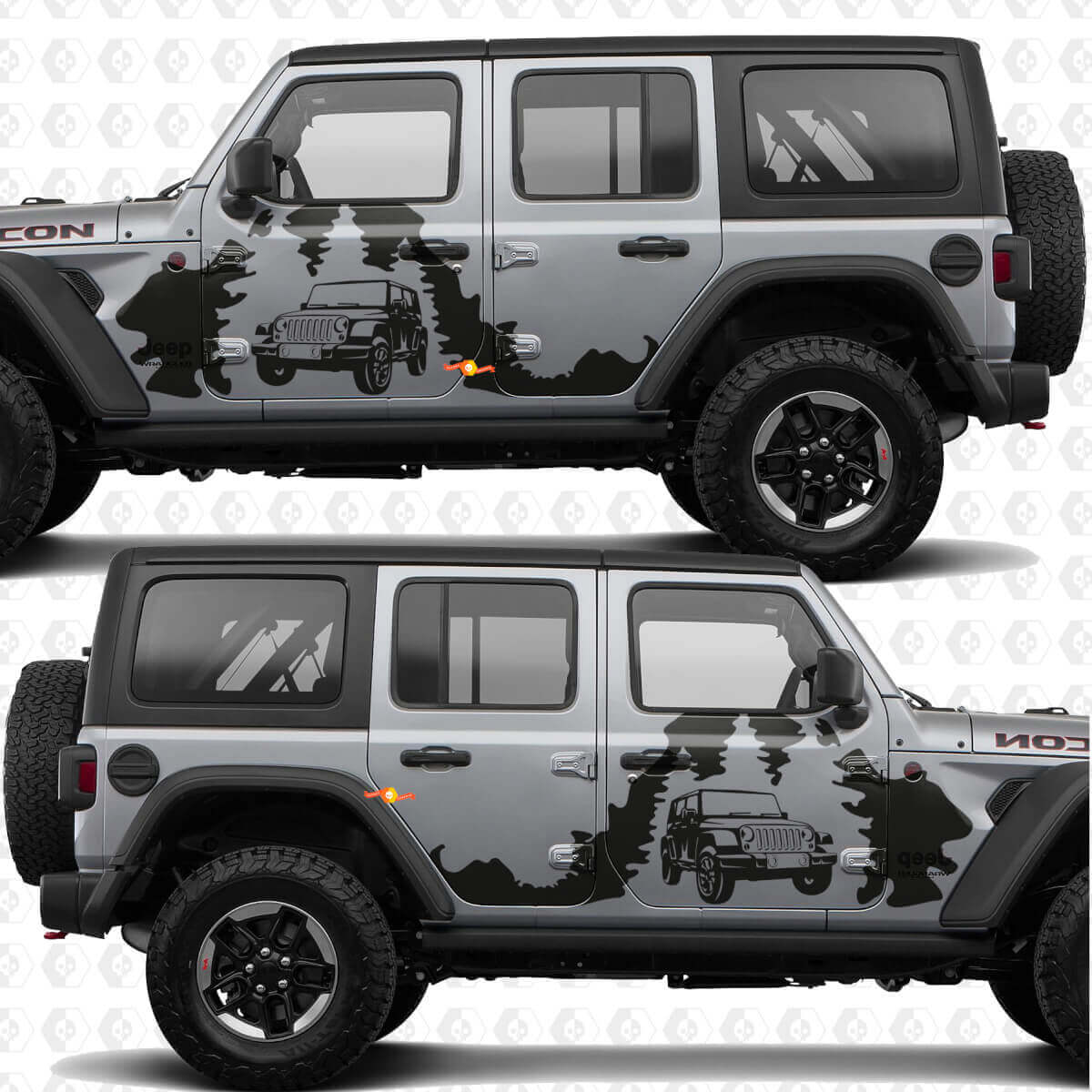 Adesivo decalco in vinile Overland Forest Splash per porte laterali adatto a Jeep Wrangler