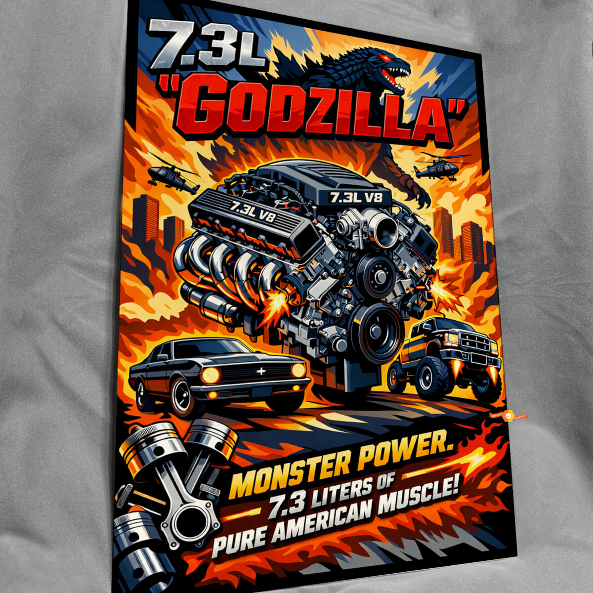 Pannello Artistico da Parete per Garage in Acrilico Lucido Godzilla Monster Power 7.3L #2