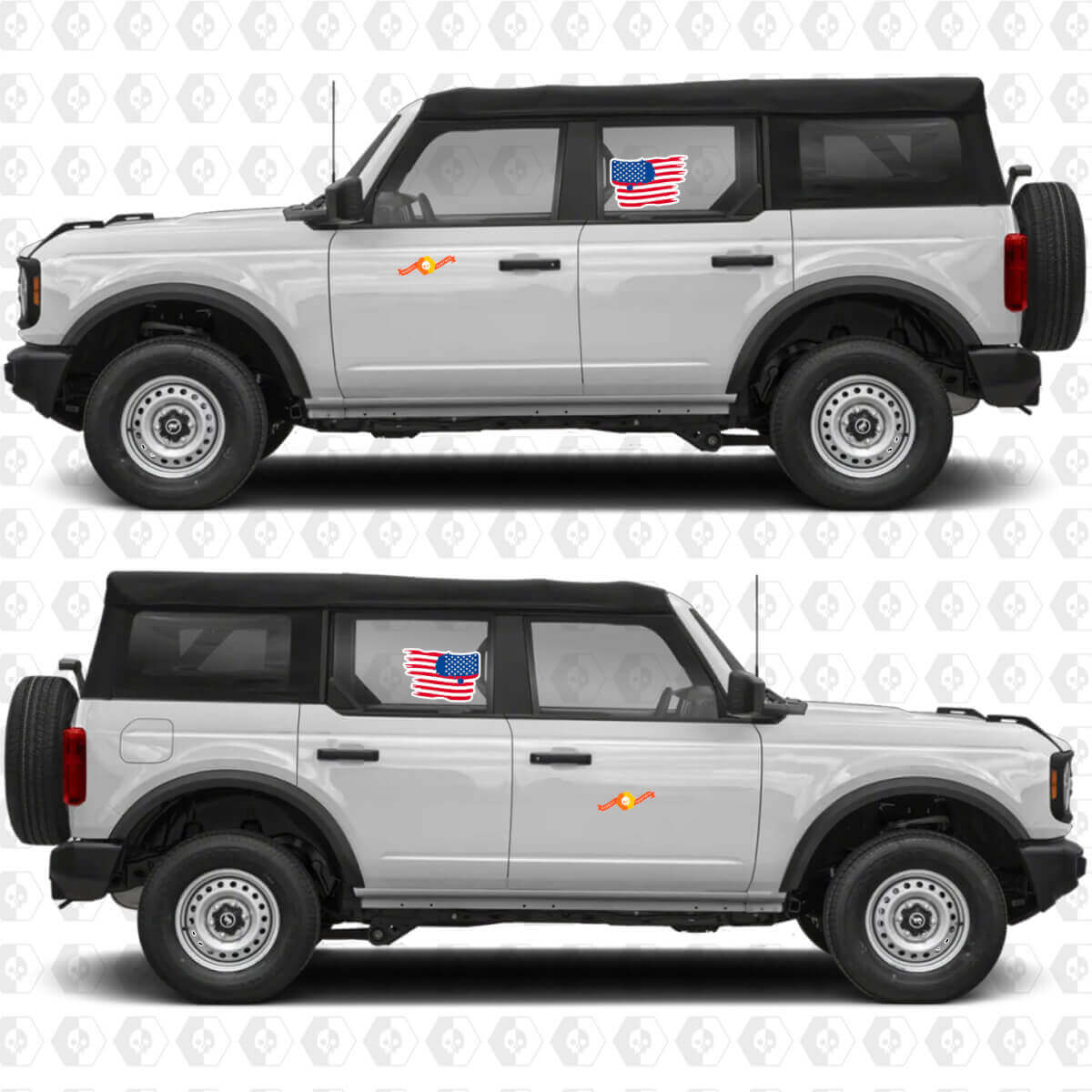 Adesivo in Vinile con Bandiera USA Logorata per Porte Laterali per Ford Bronco