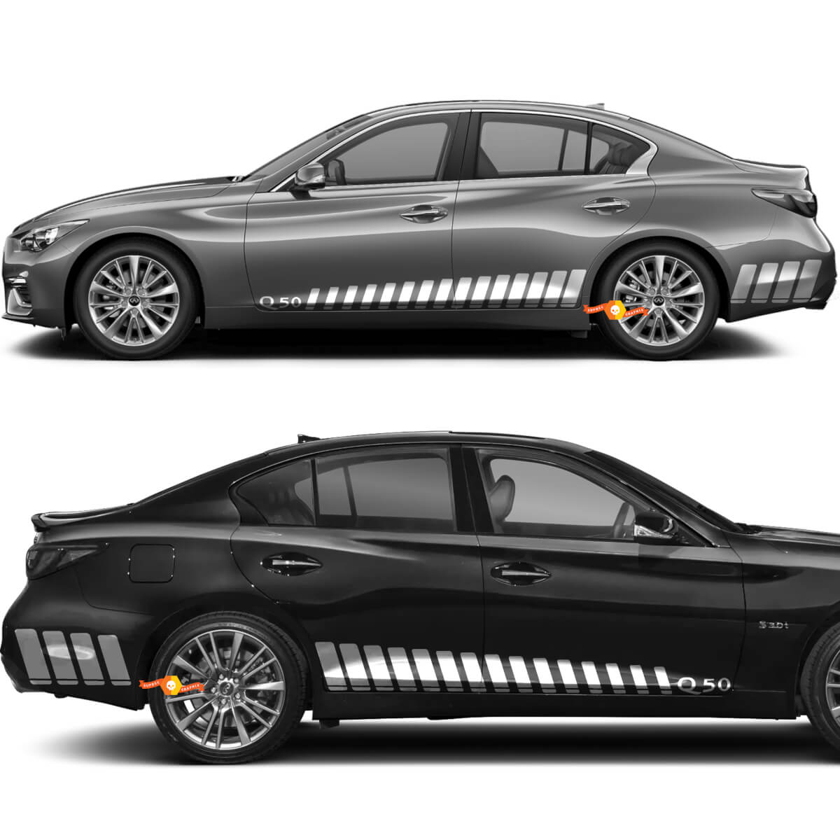 Rocker Panel Vertical strobe Racing Stripes Vinyl Decal Sticker for INFINITI Q50 Q60