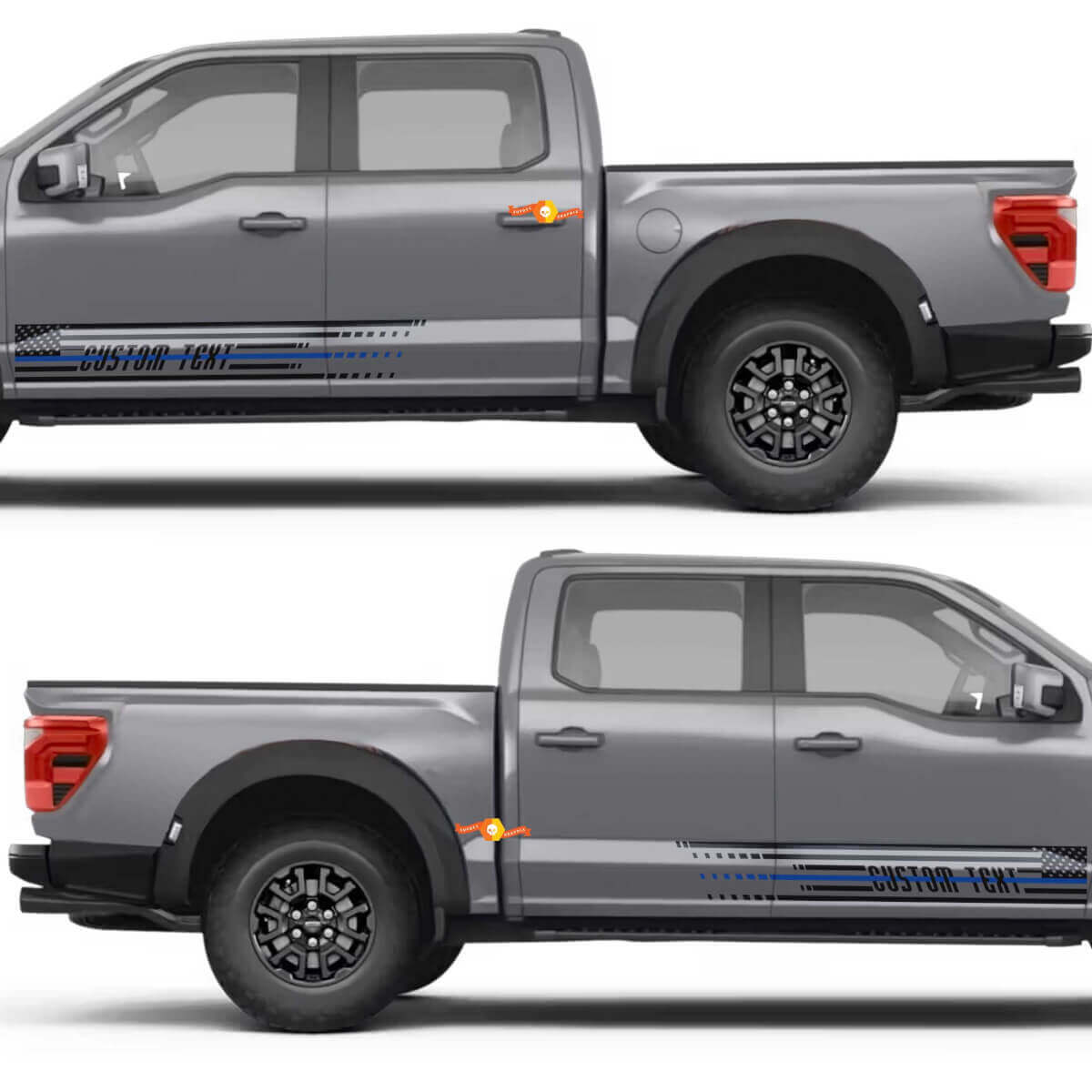 Adesivo in vinile per porte laterali con linea blu sottile e bandiera USA per Ford F-150