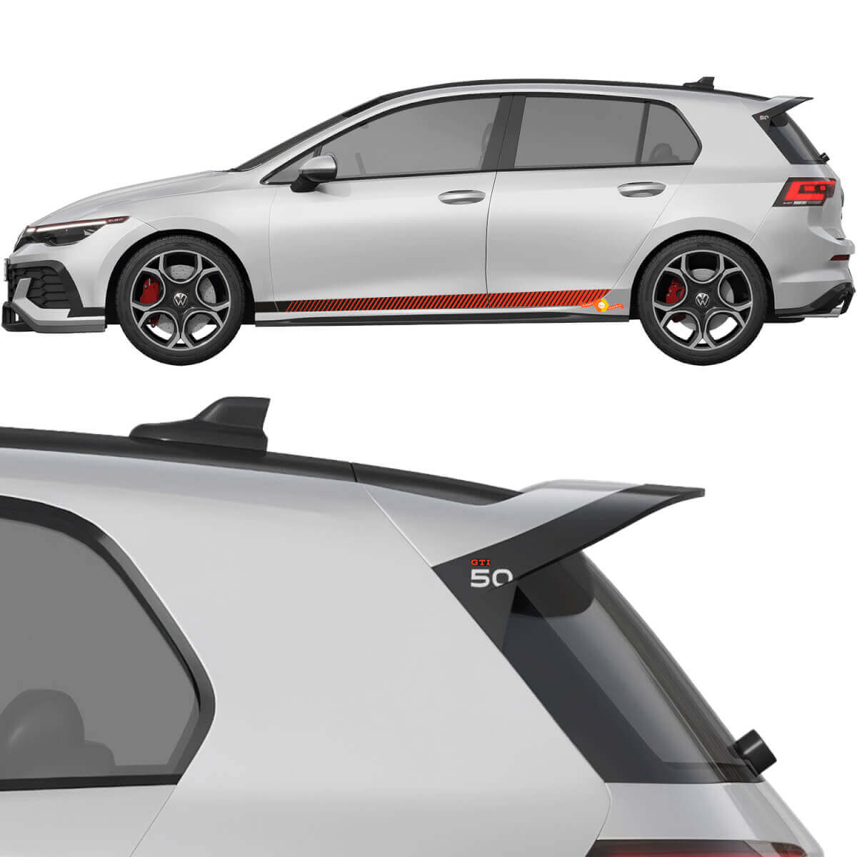 Kit Adesivi Vinyl Strisce Laterali Racing & Spoiler GTI 50 per Volkswagen Golf GTI Edition 50