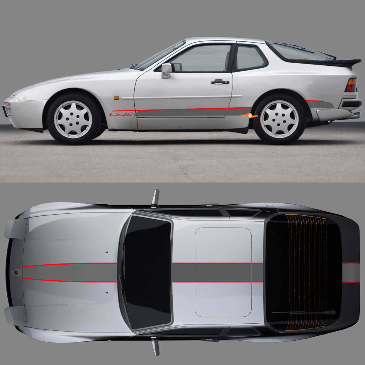 Kit Adesivi in Vinile Striscia Laterale Cofano e Tetto CS 30 per Porsche 944