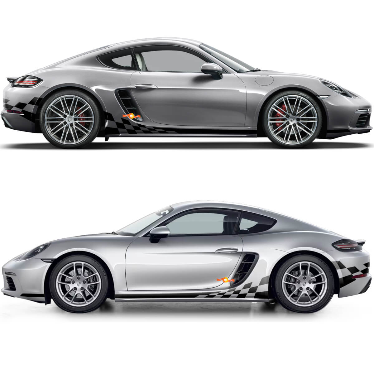 Adesivo Grafico Strisce Laterali Bandiera a Scacchi per Soglia Porsche 718 Cayman