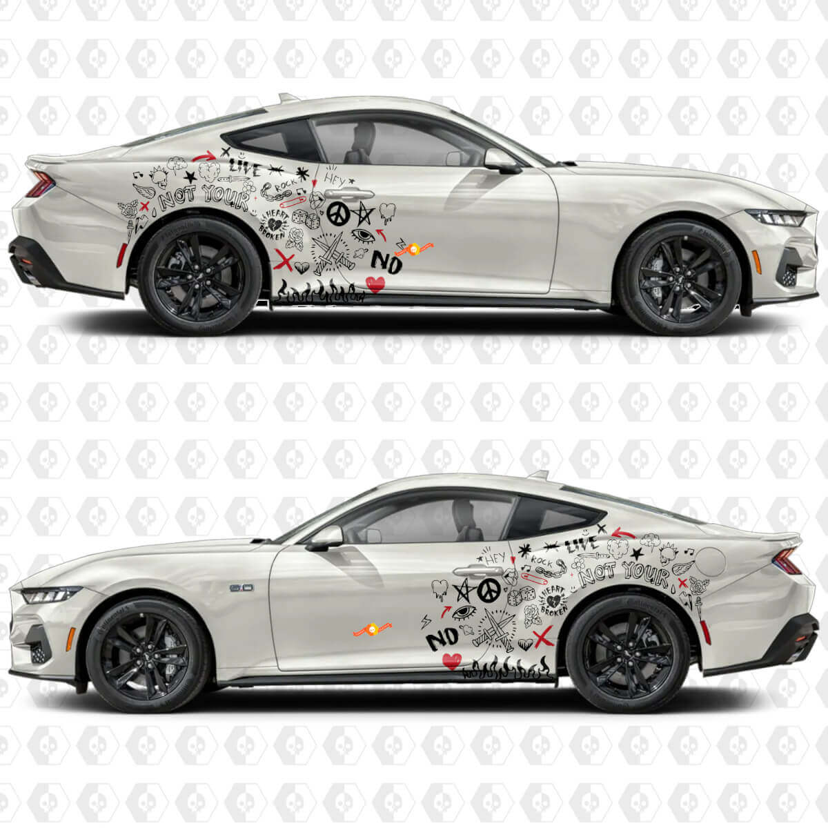 Adesivi in Vinile per Porte Laterali e Parafanghi Posteriori Stile Graffiti Urbani per Ford Mustang