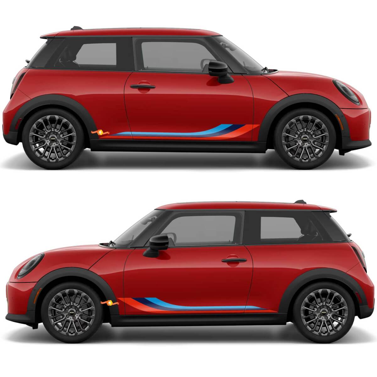 M colori Porte Laterali Cofano e Paraurti Strisce Grafiche Decalcomania Adesivo per Mini Cooper