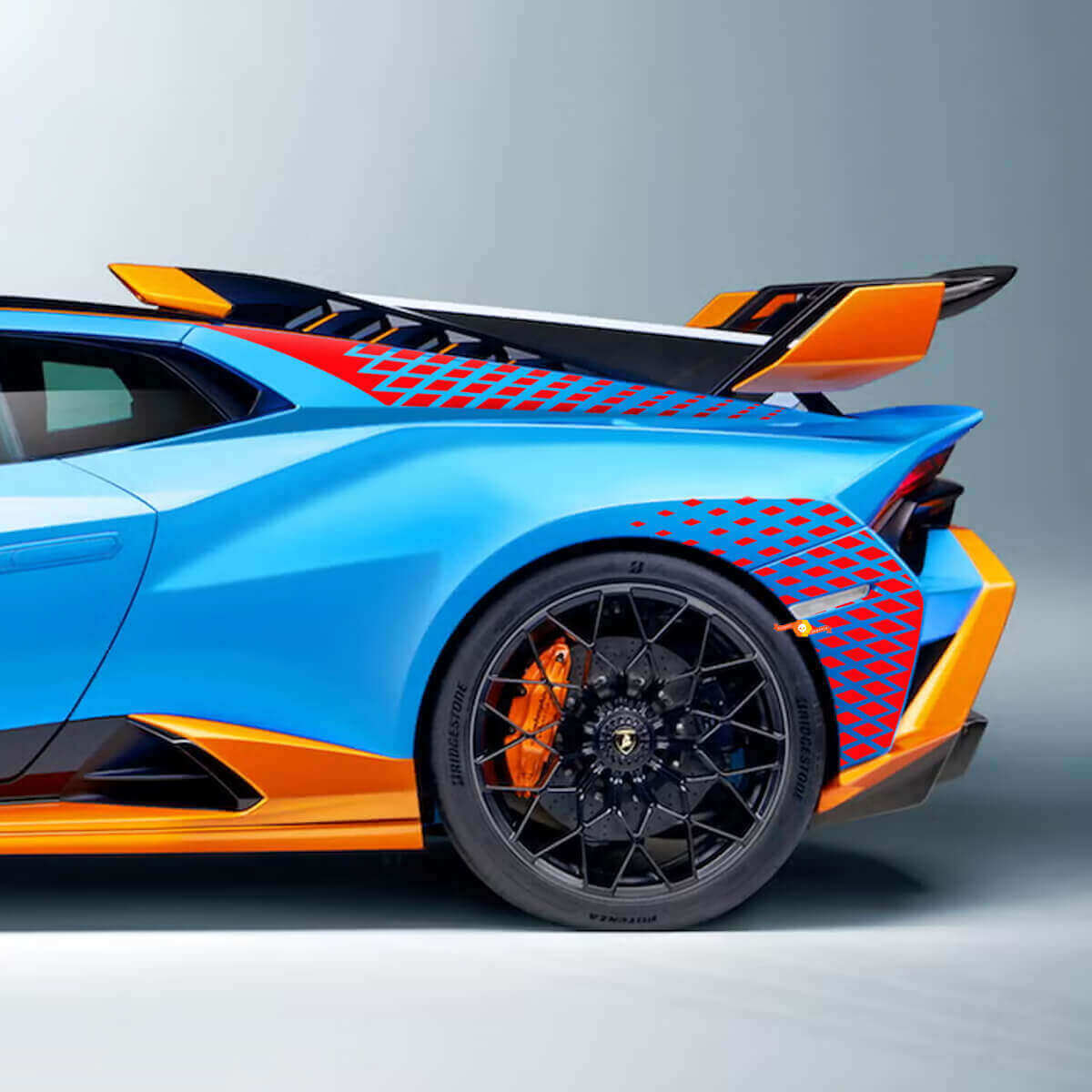 Kit decal in vinile per parafango posteriore da corsa a scacchiera per Lamborghini Huracan STO