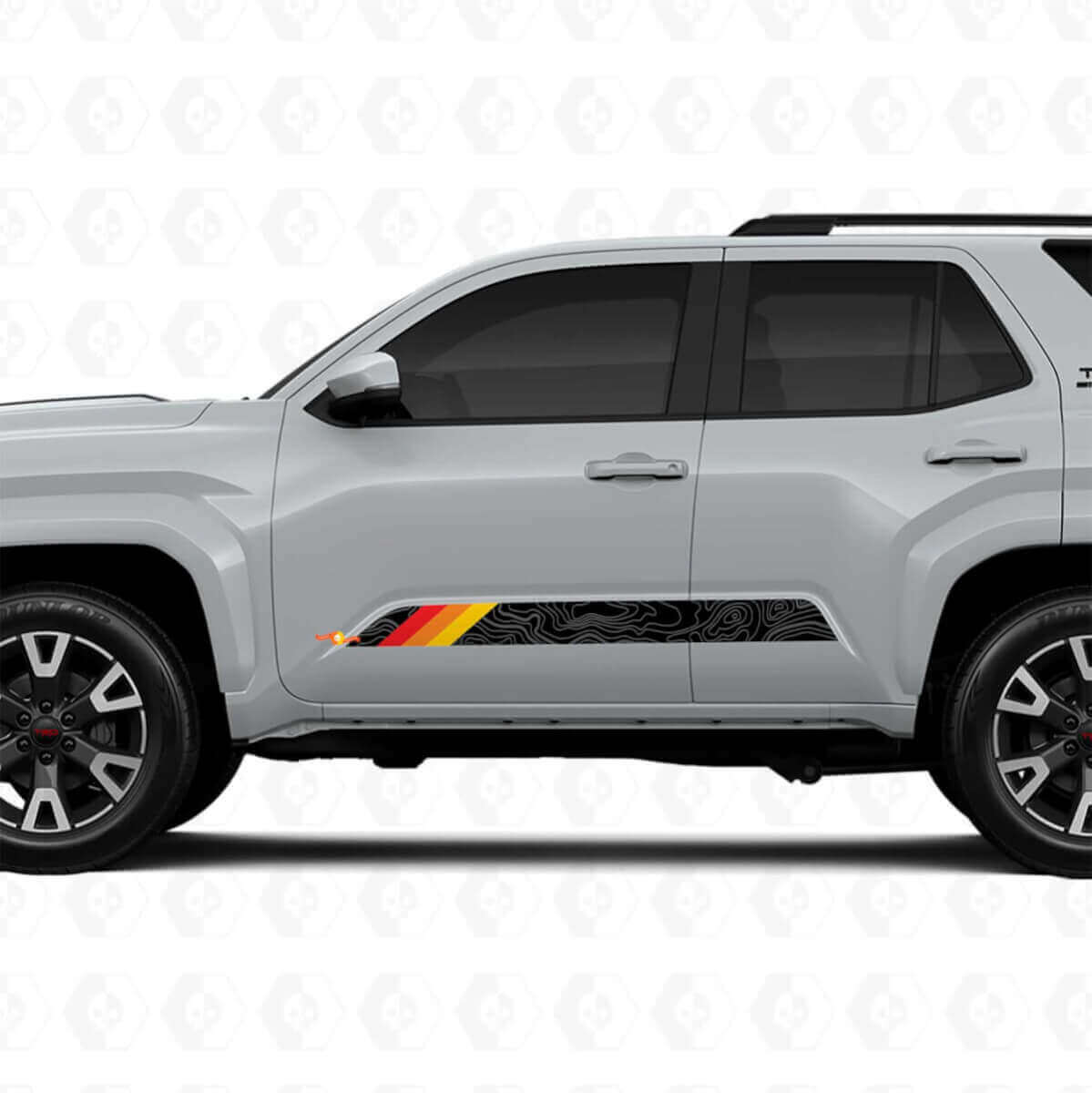 Adesivi in Vinile a Strisce Retro Stile Mappa Topografica per Porte per Toyota 4Runner 6ª Gen
