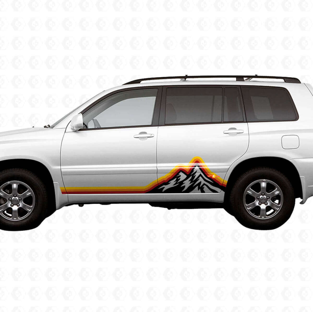 Adesivi in Vinile con Strisce Laterali Stile Vintage Montagne per Toyota Highlander 2006