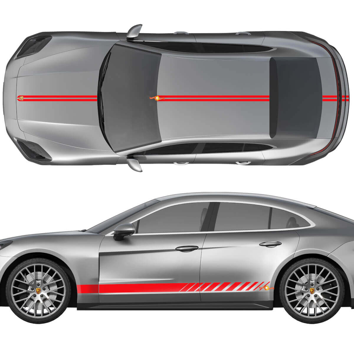 Kit di adesivi in vinile con strisce da corsa per lati, cofano, tetto e bagagliaio per Porsche Panamera