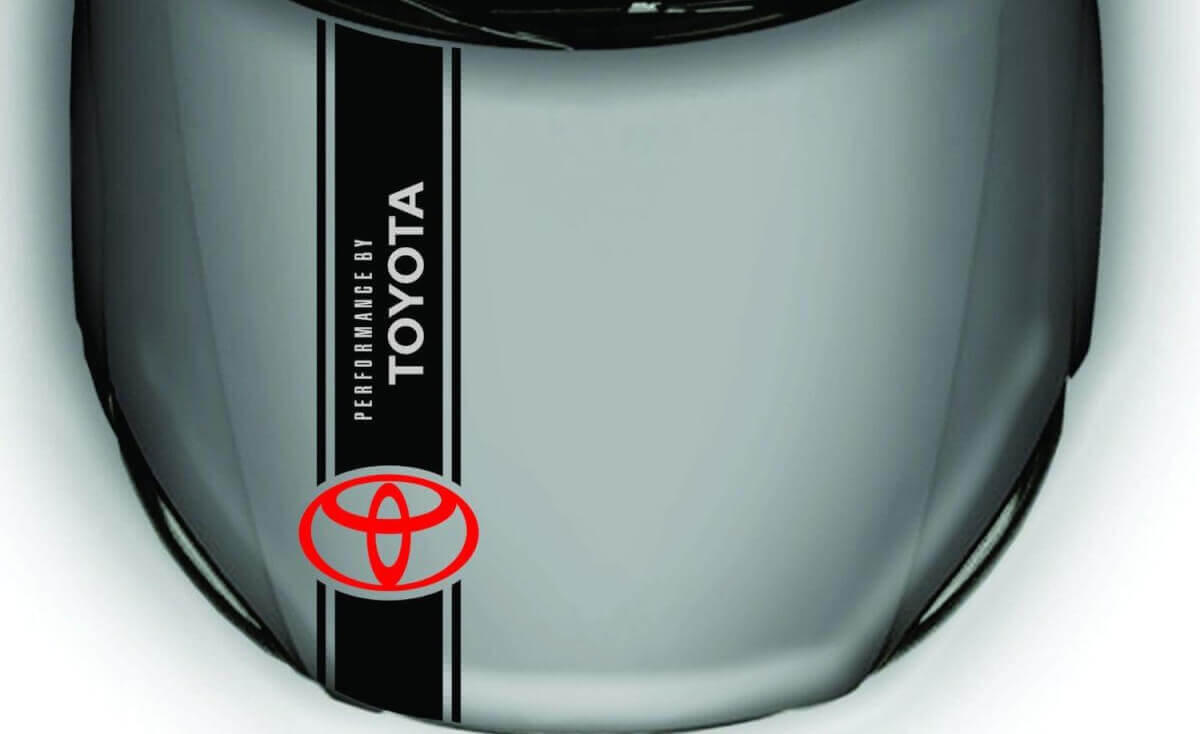 Adesivo in vinile a striscia sul cofano Performance by Toyota per auto Toyota