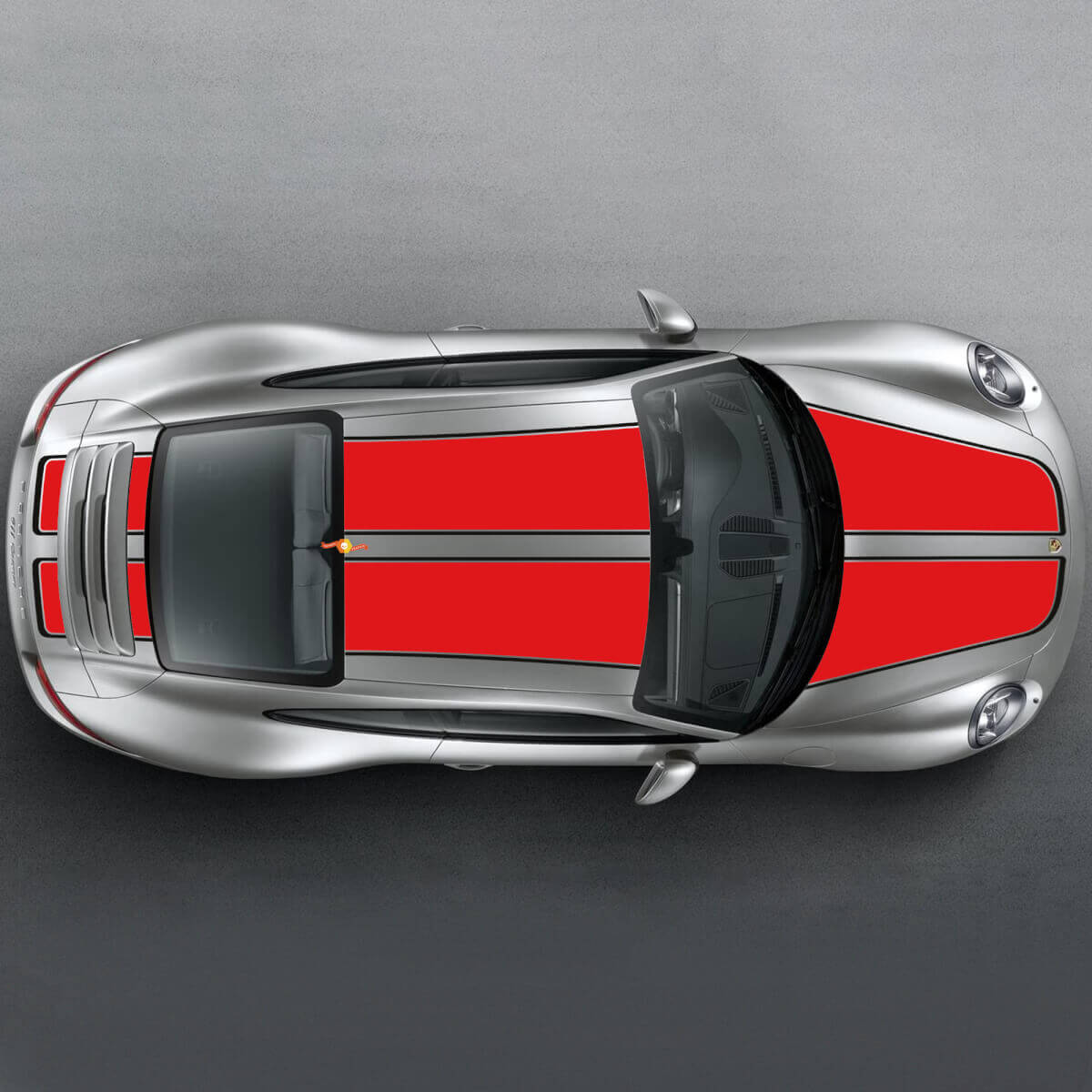 Kit Adesivi in Vinile con Doppie Strisce da Corsa Larghe per Cofano, Tetto e Bagagliaio per Porsche 911