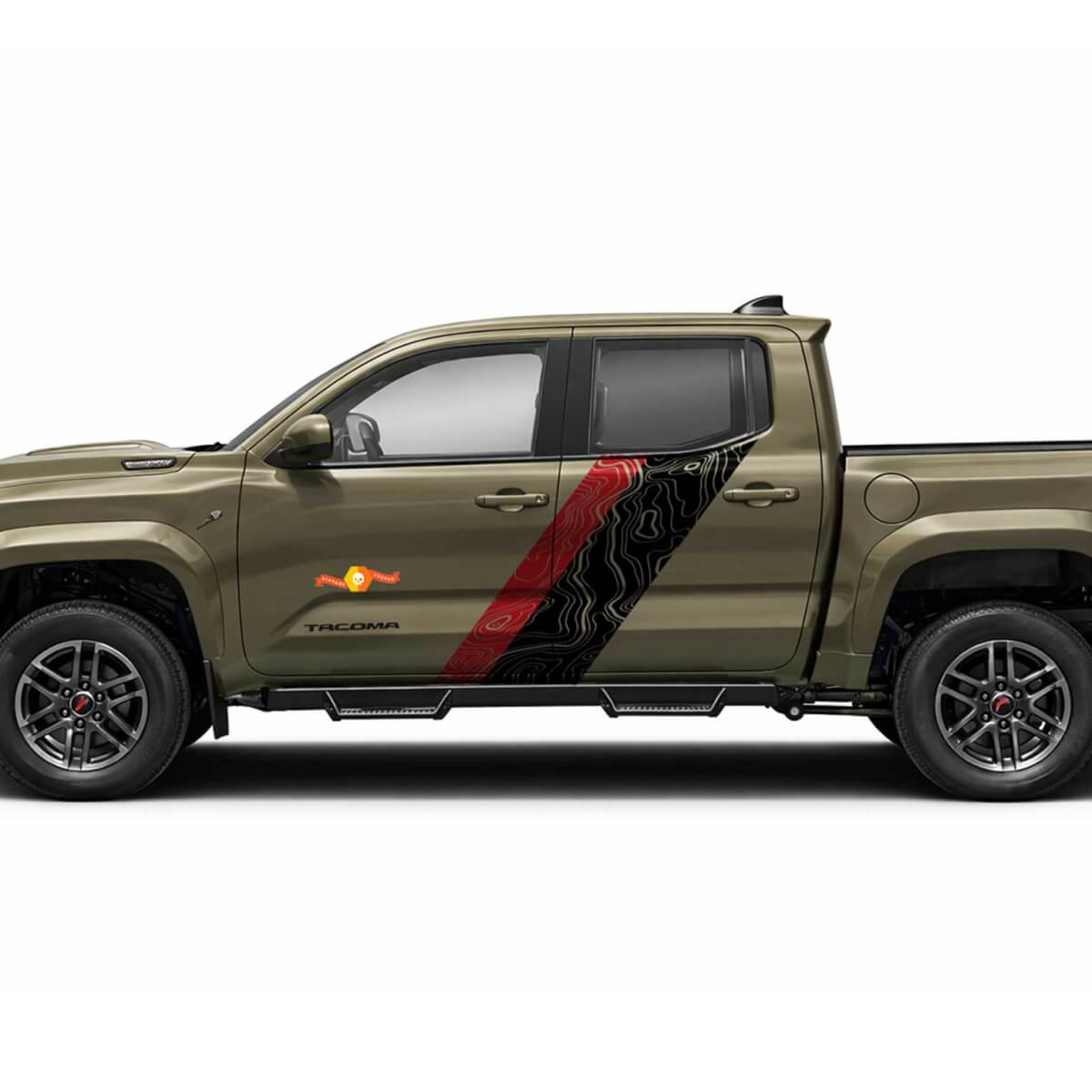 Adesivi Laterali in Vinile Doppie Strisce Stile Mappa Topografica per Tacoma 2023+