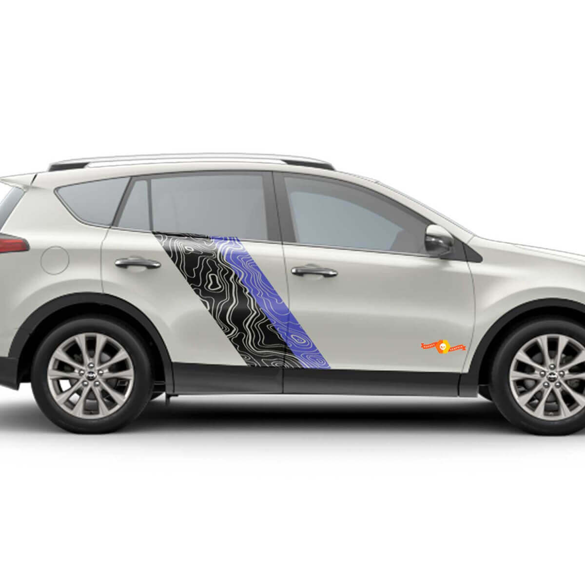 Adesivi Vinile Strisce Laterali Stile Mappa Topografica per Porte per Toyota RAV4 2013-2018