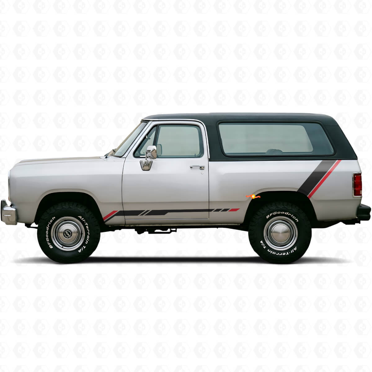 Adesivo Vinile Strisce Gemelle Sottoporta Posteriori Laterali per Dodge Ramcharger 1974-1993