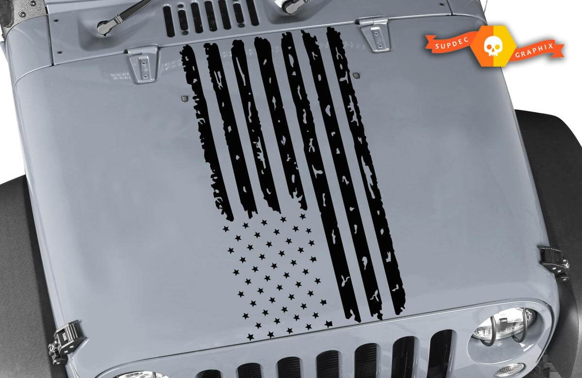 Adesivo in vinile con bandiera USA usurata per cofano centrale Jeep Wrangler