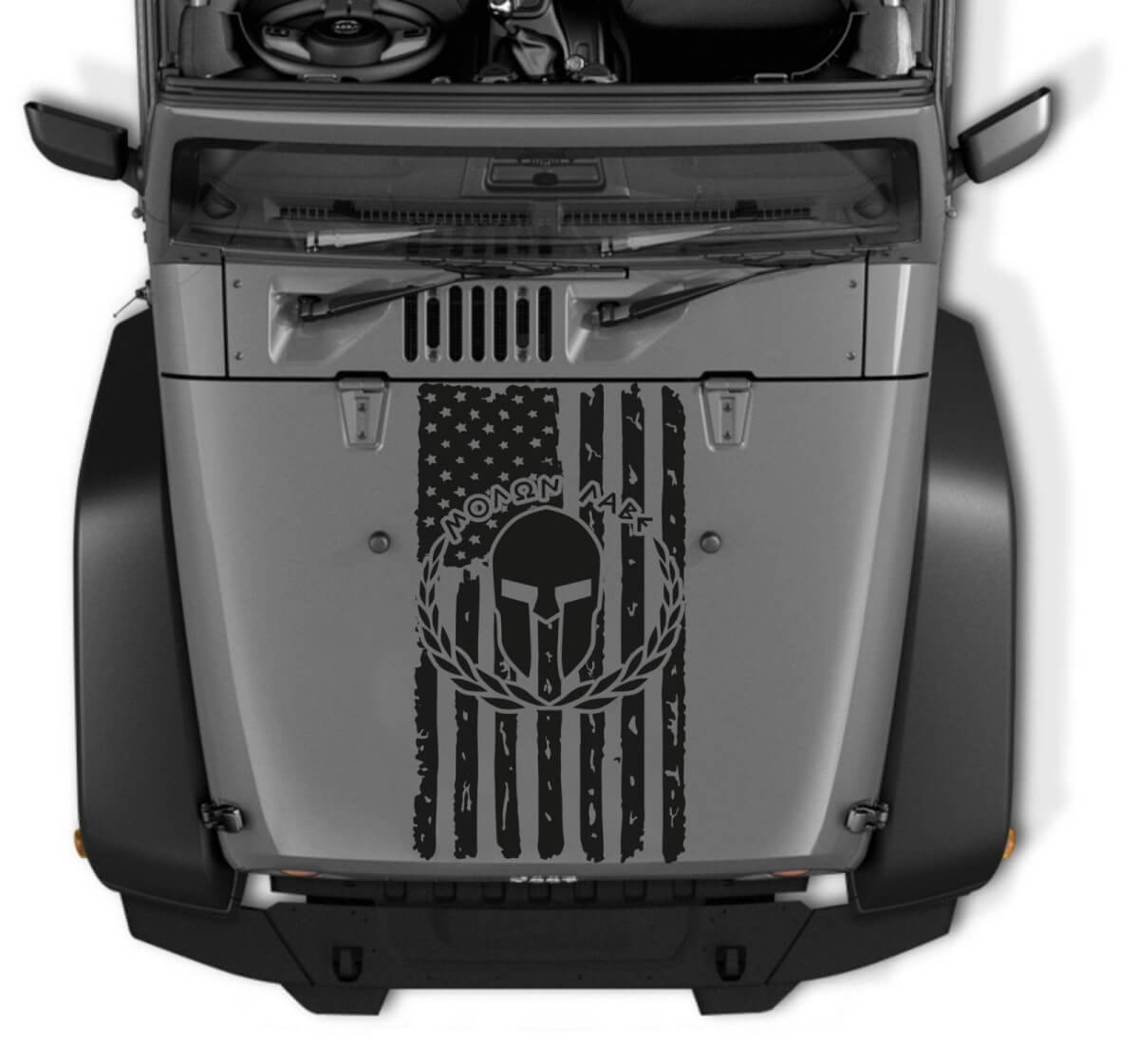 Adesivo in vinile per cofano con casco spartano e bandiera USA Molon Labe per Jeep Wrangler