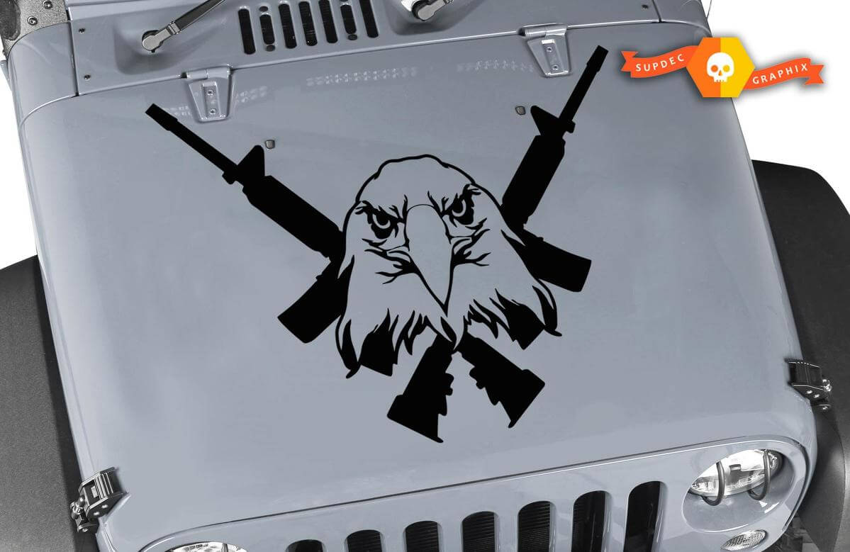 Adesivo in Vinile Cofano Aquila Calva con Fucili Incrociati per Jeep Wrangler e Gladiator