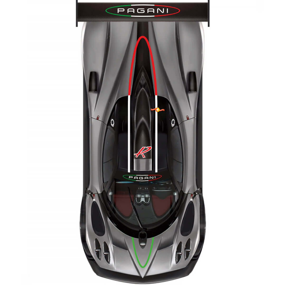 Adesivo in vinile con scritta stile italiano per cofano, tetto e lati per Pagani Zonda R