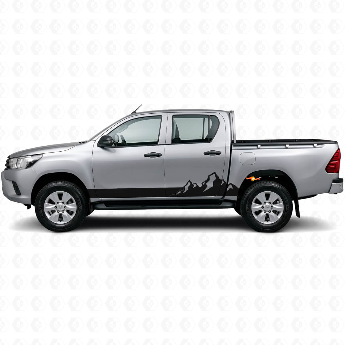 Adesivo in vinile a strisce sottili con montagne per battitacco Toyota Hilux 2015+