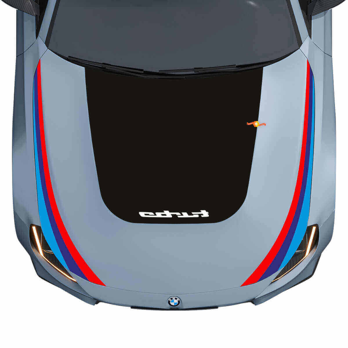 Adesivo in Vinile Nero con Logo Turbo e Strisce Stile M per Cofano BMW M2 G87 2022-presente