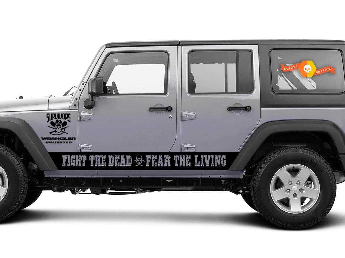 Jeep Rubicon Wrangler - Fight The Dead Fear The Living - Decalcomanie adesive in vinile a strisce per porte laterali