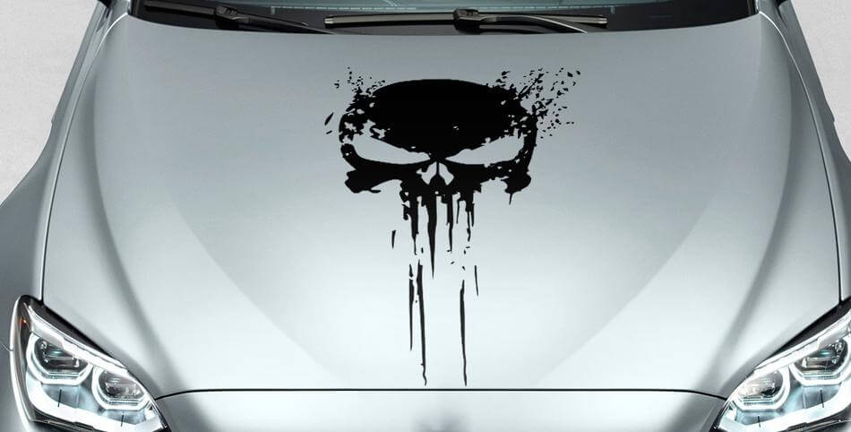 PUNISHER teschio Distressed blood hood lato adesivo decalcomania in vinile per pista auto suv #33