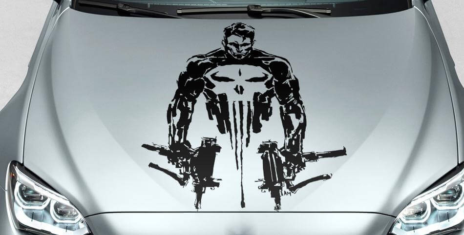 PUNISHER teschio uomo arte Distressed blood hood side vinyl decal sticker per car track suv #1