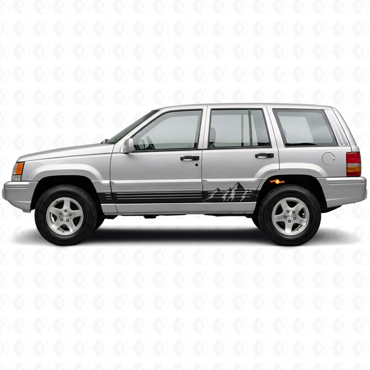 Adesivo laterale in vinile con strisce larghe a montagne per Jeep Grand Cherokee 1993-1998