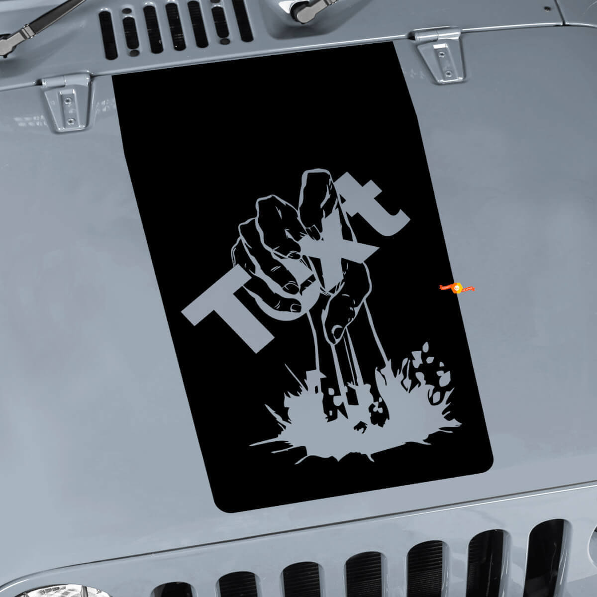 Adesivo in Vinile Personalizzato con Testo Mani Zombie per Cofano Jeep Wrangler