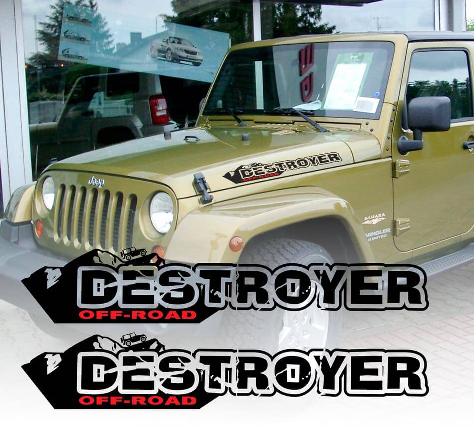 Coppia di adesivi DESTROYER Wrangler Decal set Jeep parafango cofano grafica TJ JK CJ YJ rubicon