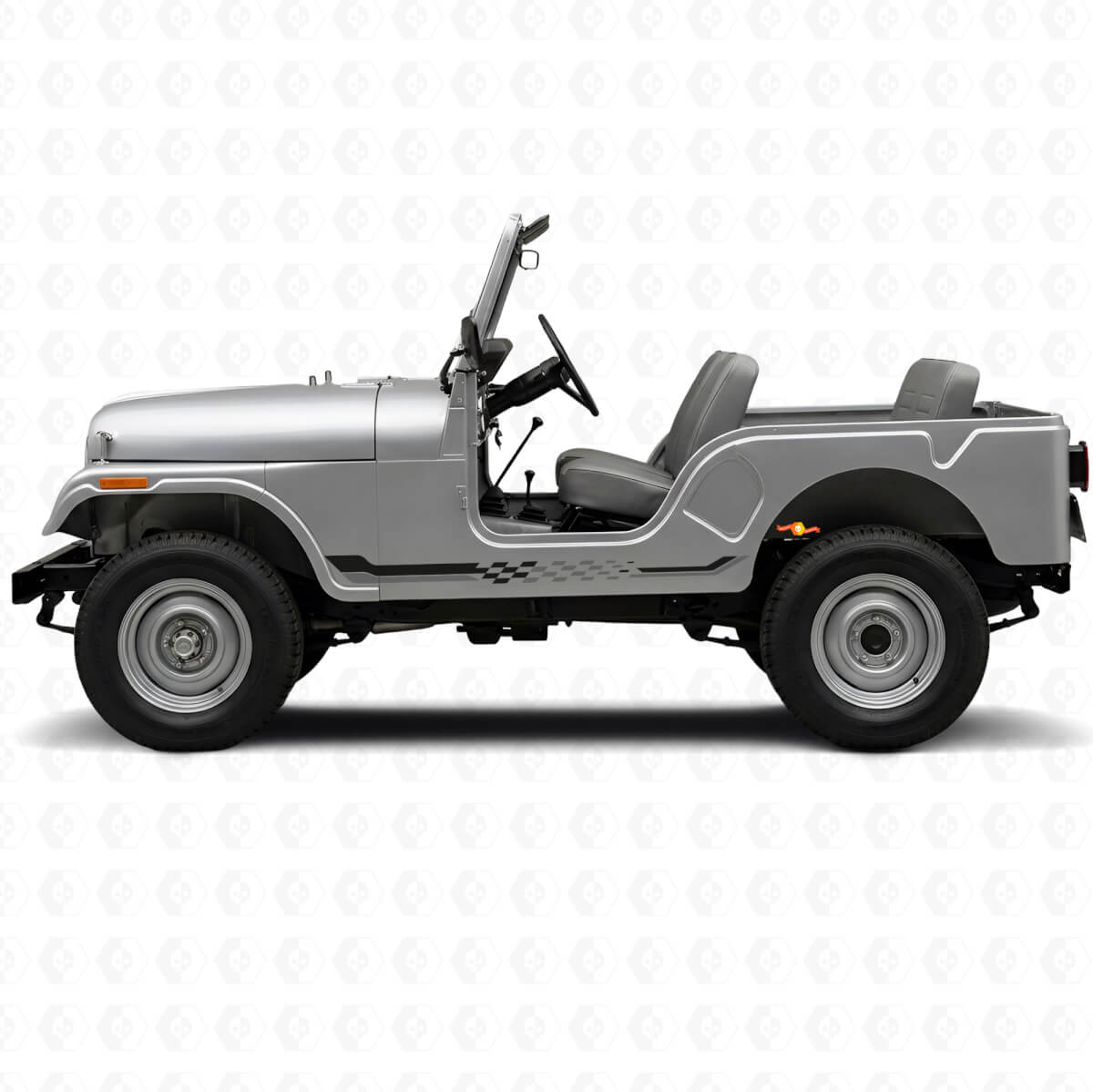 Adesivo in Vinile con Strisce Laterali a Scacchi per Jeep CJ-5 1955-1983