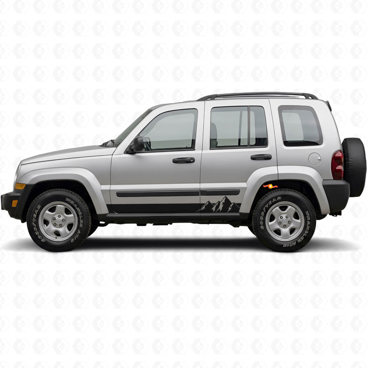 Adesivo laterale in vinile con strisce larghe a montagne per Jeep Liberty 2002-2012