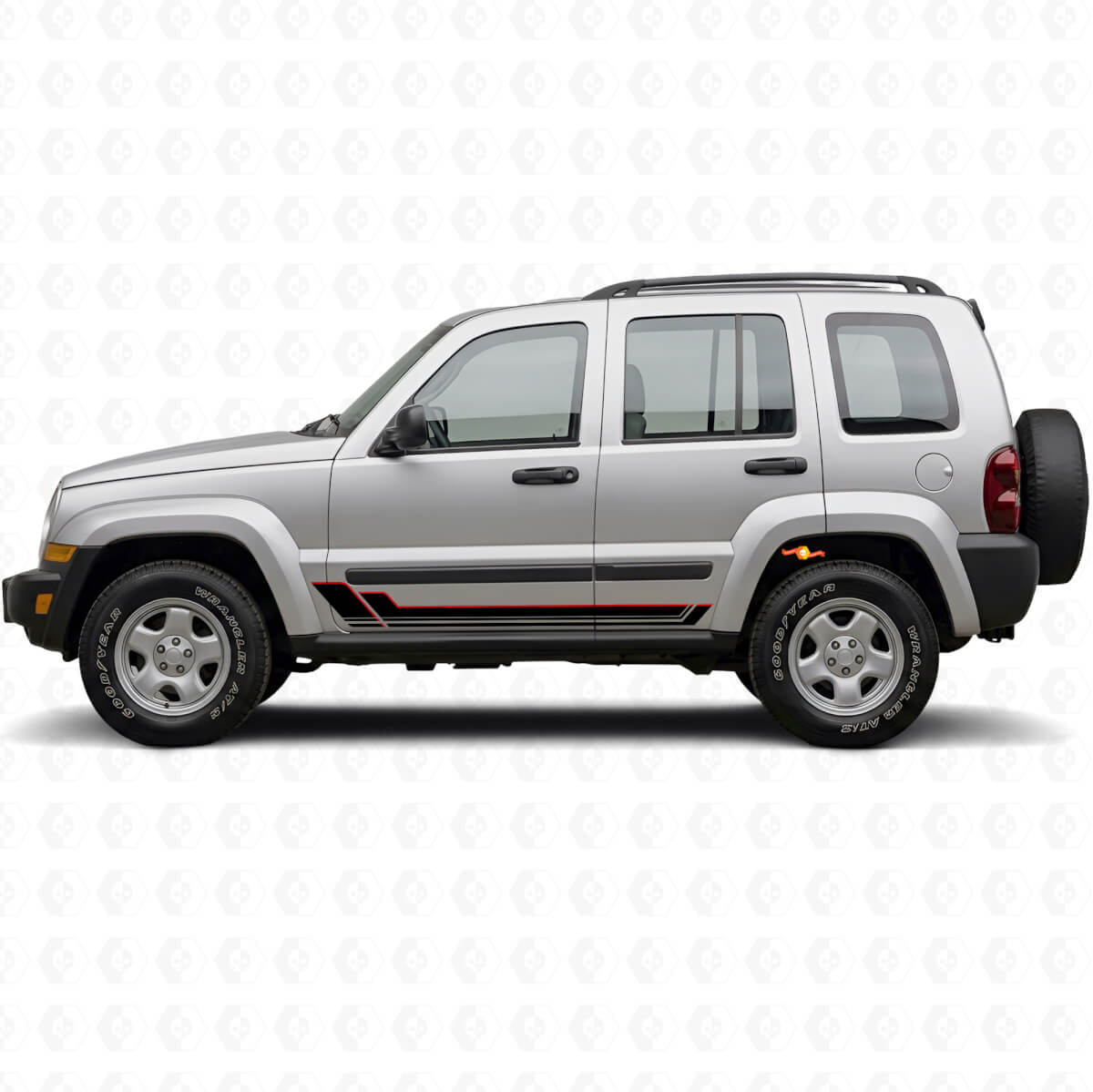 Adesivo in vinile a strisce gemelle per il battitacco Jeep Liberty 2002-2012