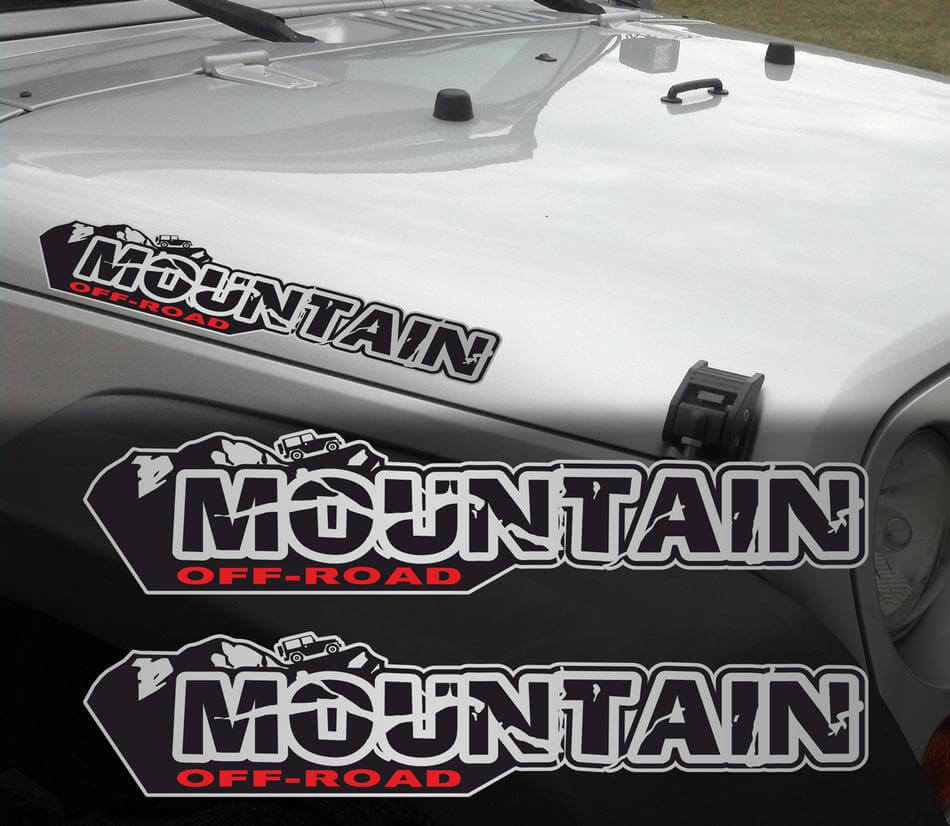 Set di Adesivi Laterali in Vinile per Cofano Off-Road Montagna usurata per Jeep Wrangler